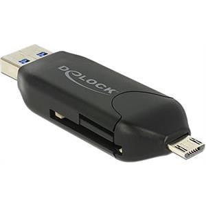Čitač memorijskih kartica DELOCK USB A 3.0 + micro USB OTG, crni
