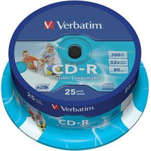 CD-R Printable Verbatim, Kapacitet 700MB, 25 komada, Brzina 52x