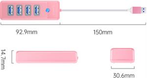USB hub 4-port USB 3.0, 0.15m, Pink, ORICO PW4U-U3-015