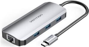 Vention USB-C to HDMI USB 3.0x3 RJ45 PD Docking Station 0,15m