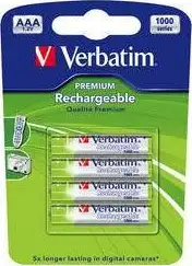 Baterija, tip AAA, Nickel Metal Hydride, 4 kom, punjive, 1000mAh, VERBATIM, 49942