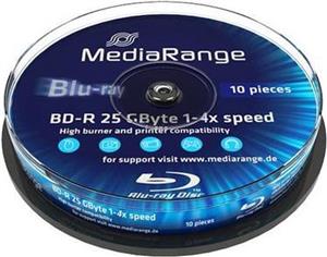 MediaRange Bluray 25GB 10pcs BD-R Spindel Injekt Prin. 6x