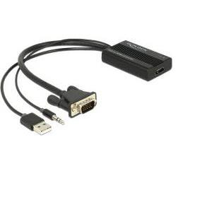 Adapter DELOCK, VGA (M) na HDMI (Ž), audio stereo (M), USB napajanje
