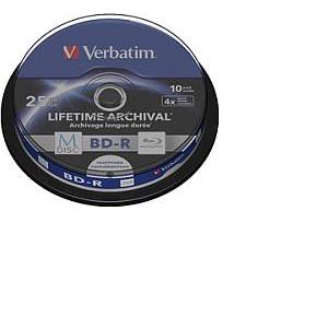 DVD Blu-Ray M-Disc Verbatim BD-R SL 25GB 4× Printable 10 pack spindle (Single Layer)