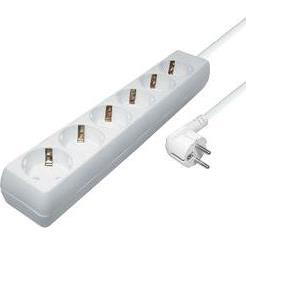 Transmedia 6-way power strip, 5,0 m cable, White