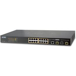 Planet 16-Port 100TX 802.3at PoE 2-Port Gigabit TP SFP Combo Web Smart Switch