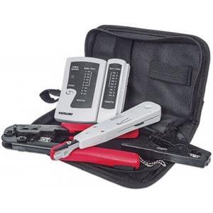 INTELLINET 4-Piece Network Tool Kit, 4-in-1 RJ11/RJ45/USB/BNC Tool Network Kit Composed of LAN Tester, LSA punch down tool, Crimping Tool and Cut and Stripping tool