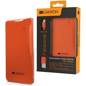 CANYON CNS-CPB40O Orange color portable battery charger with 4000mAh, micro USBinput 5V/1A and single USB output 5V/1A(max.)