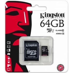 Memorijska kartica Kingston 64GB microSDXC Class 10 UHS-I 45MB/s Read Card + SD Adapter