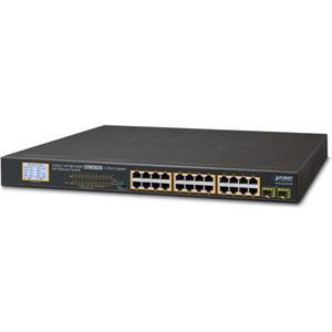 Planet GSW-2620VHP 24-Port RJ45 Gigabit 802.3at PoE 2-Port Gigabit SFP Ethernet Switch with LCD PoE Monitor