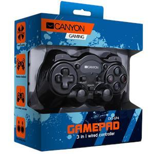 Canyon CNS-GP4 3in1 wired controller gamepad, hand-cooling, vibration feedback, dual tigger and rubberized surface(Compatible with PC, PS2, PS3)
