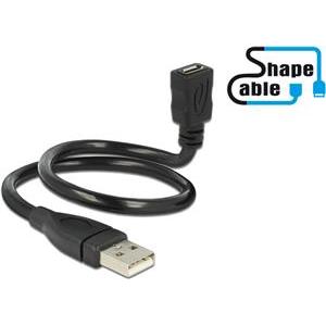 Kabel DELOCK, USB 2.0 USB-A (M) na USB micro-B (Ž), produžni, ShapeCable, 0.35 m