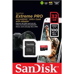 Memorijska kartica SanDisk 32GB Extreme Pro microSDHC + SD Adapter + Rescue Pro Deluxe 100MB/s A1 C10 V30 UHS-I U3, SDSQXCG-032G-GN6MA