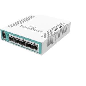 Mikrotik CRS106-1C-5S Cloud Router Switch 106-1C-5S, QCA8511 400MHz CPU, 128MB RAM, 1×Combo port (Gigabit Ethernet or SFP), 5×SFP cages, RouterOS L5, desktop kučište, PSU