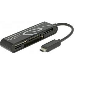 Čitač memorijskih kartica DELOCK, crni, 5 utora, USB 2.0 Type-C