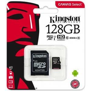Memorijska kartica Kingston 128GB microSDXC Canvas Select Class 10 UHS-I 80MB/s Read Card + SD Adapter