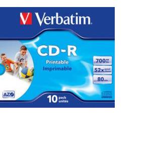 CD-R Verbatim 700MB 52× DataLife+ Wide PRINTABLE 10 pack JC