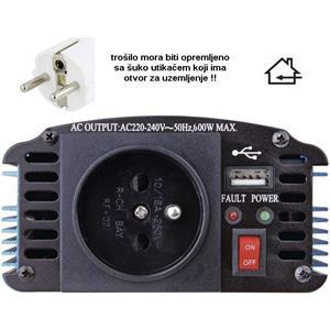 Adapter 24V > 220V 600/300 W ,USB,utičnica sa pinom, CarSPA