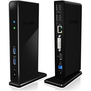 Docking station ICY BOX IB-DK2241AC, 4x USB 2.0, 2x USB 3.0, HDMI, USB 3.0 5V charger, G-LAN RJ45, DVI, za notebook