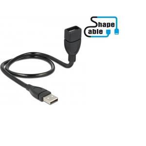 Kabel DELOCK, USB 2.0, USB-A (M) na USB-A (Ž), produžni, ShapeCabel, 0,5m