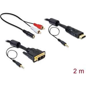 Kabel DELOCK, DVI (M) na HDMI (M) + audio stereo 3.5mm (M), 2.0m