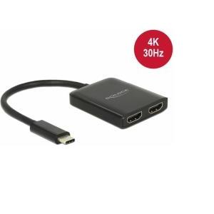 Razdjelnik DELOCK, USB-C (M) na 2x HDMI (Ž), 4K 30 Hz