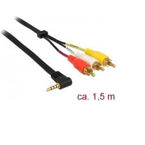 Kabel DELOCK, Audio/Video 3.5 mm 4 pin (M) na 3x RCA (M), 1,5m