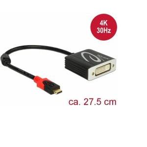 Adapter DELOCK, USB-C (M) na DVI (Ž), DP Alt modus, 4K 30Hz, crni, 27,5cm