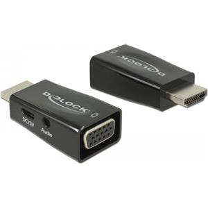 Adapter DELOCK, HDMI (M) na VGA (Ž), micro USB i zvuk, crni