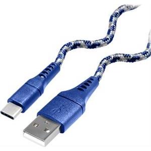 Transmedia Flexible blue cable USB type A plug to USB type C plug, 1m