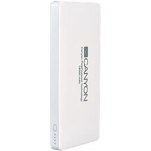Power bank Canyon CNS-TPBP15W 15000mAh, bulit in Lithium Polymer Battery, with smart IC, white. Input: 5V/2A, output: 5V/2.4A(MAX)