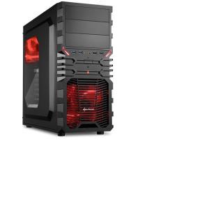 Sharkoon VG4-W Midi Tower ATX kućište, prozirna bočna stranica, bez napajanja, crveni LED, crno