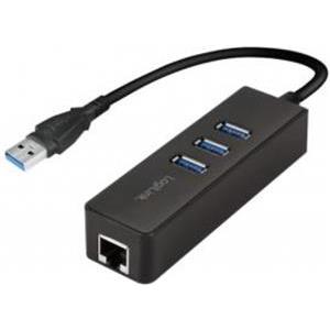 Mrežni adapter USB 3.0, Gigabit Ethernet RJ45 + USB 3.0 Hub 3 Port, na kabelu, crni