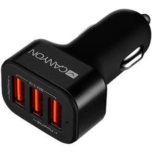 Canyon CNE-CCA06B Universal 3xUSB car adapter, Input 12V-24V, Output 5V-3.1A, black rubber coating+black metal ring (side with USB is in plastic), 66*35.2*25.1mm, 0.025kg