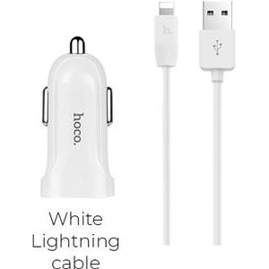 Auto punjač Hoco Z2A two-port set with lightning cable, white