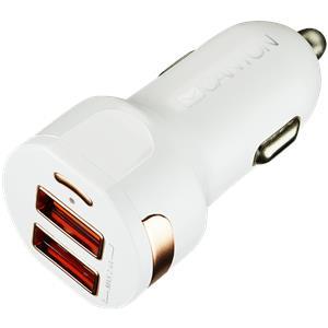 Canyon CNE-CCA04W Universal 2xUSB car adapter, Input 12V-24V, Output 5V-2.4A, with Smart IC, white glossy with rose-gold electroplated ring, 59.5*28.7*28.7mm, 0.019kg