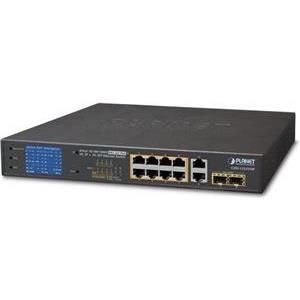 Planet 8-Port RJ45 1GbE 802.3at PoE 2 Port RJ45 1GbE 2-Port 1G SFP Switch with LCD Monitor