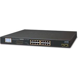 Planet 16-Port RJ45 Gigabit 802.3at PoE 2-Port Gigabit SFP Ethernet Switch with LCD PoE Monitor