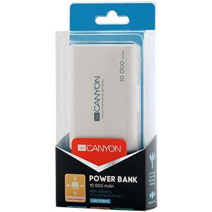 Power bank Canyon 10000mAh built-in 955570 Li-poly battery, Input 5V/2.1A, Output 5V/2.1A(Max), with Smart IC, White