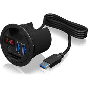 Icybox 2x USB 3.0 koncentrator, 1x USB-C s punjačem za mobilni telefon i čitačem kartica za montažu na stol