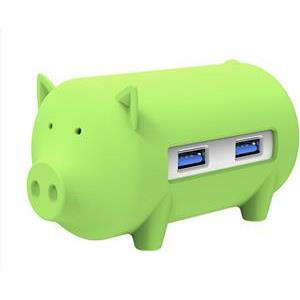 USB hub s 3 vhodi, USB 3.0, čitalec kartic, OTG, ORICO Little pig, zelen