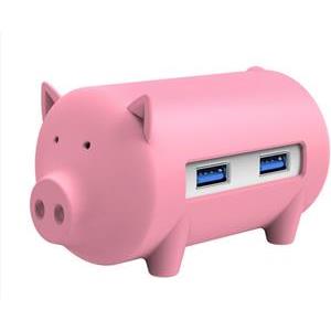 USB hub s 3 vhodi, USB 3.0, čitalec kartic, OTG, ORICO Little pig, roza