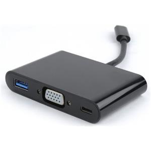 Gembird USB-C to 3-in-1 charging VGA USB3 adapter, black