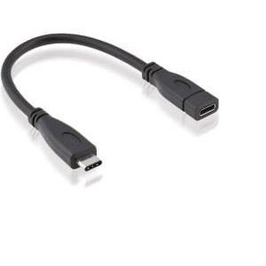 Roline USB-C kabel (M/F), 20V/5A, 0.15m, crni