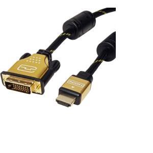 Roline GOLD DVI kabel, DVI-D (24+1) na HDMI (M/M), Dual Link, UHD 4K, 2.0m