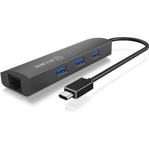 USB C> Adapter 3 Port USB 3.0 Hub + GigaLAN Ethernet, aluminum housing ICY BOX 