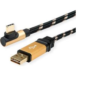 Roline GOLD USB2.0 kabel TIP A (M) - USB-C (M) kutni, 0.8m, crno/zlatni