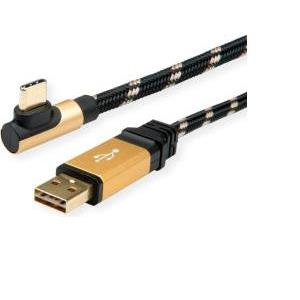 Roline GOLD USB2.0 kabel TIP A (M) - USB-C (M) kutni, 3.0m, crno/zlatni