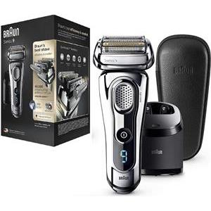 Braun Series 9 Electric Shaver for Men 9297cc, Clean&Charge Station and Leather Travel Case – Chrome