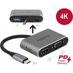 Adapter DELOCK, USB-C (M) na HDMI (Ž), VGA (Ž), Power Delivery, sivi